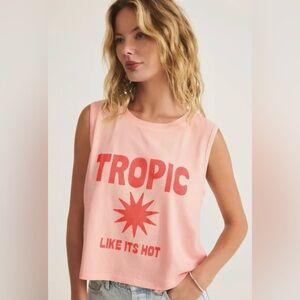 Z Supply Light Pink Graphic Muscle Tank Top - Tropic Like it’s Hot